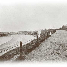 Old lighthouse and beach from the Terrace Green in the late 1800's.