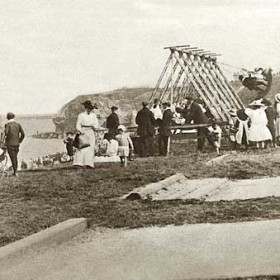 Copelands Shuggy Boats c 1910 on the site of the former battery. These were bought with cash from the salvage  of a copper keeled sailing boat wrecked locally. The ship was refloated using empty beer barrels from the Braddyll and towed to Sunderland.