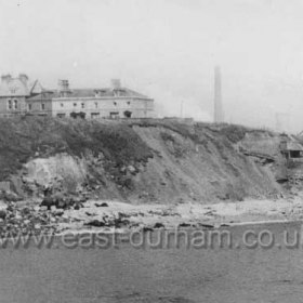 Terrace beach, Bath Tce above, Sebastapol Tce at extreme left. WW2 searchlight battery built into cliff face towards right, directly above "UK"