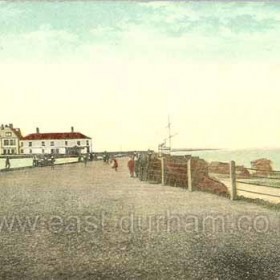 The esplanade, Terrace Beach and Featherbed Rock at rightBath Terrace just left of centre c1900.