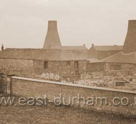 Candlish Bottleworks in 1870 showing the two northernmost bottle houses. The new gasworks wall in foreground.