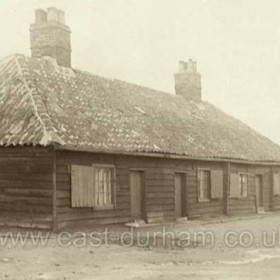 Old wooden houses first called Wood Cottages then Marquess Cottages or Wood Houses. These buildings were the first houses erected in Seaham Harbour ( before 1828 ) on what is now the Terrace Green, later moved to a site at the northern end of  Pilot Tce ( at the NE corner of the Bottleworks area )  they were demolished in 1934.
The first child born in the new town of Seaham Harbour, John Seaham Prudhoe was born in these houses in 1828. See the "Families" section.