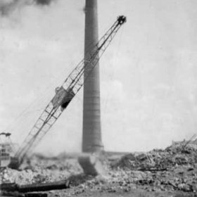 One of the last bottleworks chimneys to be dmolished in 1950.