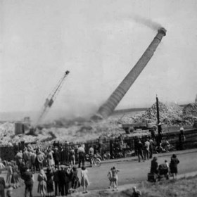 One of the last bottleworks chimneys to be dmolished in 1950.