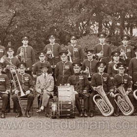 Text on drum reads Town Band. Band members would be Seaham Volunteers or if the photograph is later than 1908, 3rd Nortumberland Field Artillery.