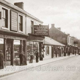 North Railway Street in 1899. Seaham's first telephone exchange was in Young's shop at left of frame.