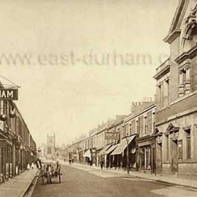 Church St between 1912 and 1914. Pork butcher Espert at 10 Church St (very left of picture) expressed strong anti British views and left Seaham for Bradford  in the face of mounting hostility after sailor broke his shop window because of anti German feeling. Robt Graham born 1825 opened this pawnrokers shop at 11 Church St in 1861, by 1865 he had moved to No 16 then whoever was trading in his name (he had 4 daughters)  moved back to No 11 in 1912 and was still there in 1938. Henry Minski opened this House Furnishing shop at 60 Church St between 1902 and 1910 and was still there in 1938. United Methodist Free Church at right.