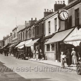 Church St before WW2, Clock on right known as the Public Benefit Clock after the shoe shop on which it hung.Geoff Carr's fruit shop demolished Dec 1935 to make way for Woolworth's which opened 26 Mar 1936