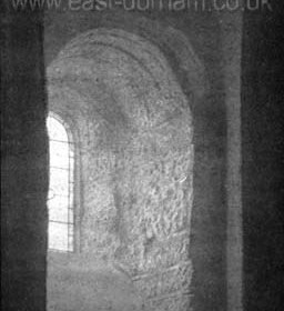 Interior view of Saxon window in the 7th century church of St. Mary the Virgin, Old Seaham. Photograph c 1912.