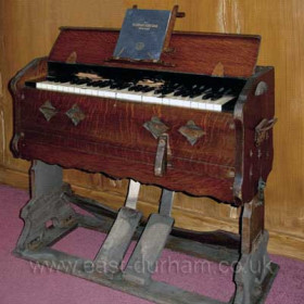 An old portable organ belonging to Eastlea Independent Methodists which was used many years ago for street services.