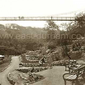 Green Drive Dene with new bandstand and 365 ft suspension (swing) bridge May 1929.