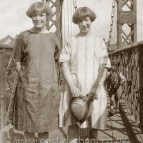 Two young ladies heading to the Green Drive for a game of Tennis, the bridge only a few months old in the summer of 1927.