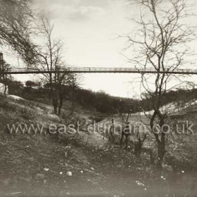 Green Drive Suspension Bridge, Dawdon Recreation Grounds.   Opened by Coun. J Dawson on New Year's Day 1927.     Total length 365', highest point 85'