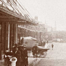 Dawdon Co-op at left, horse drawn Co-op cart heading to yard and stables at rear.