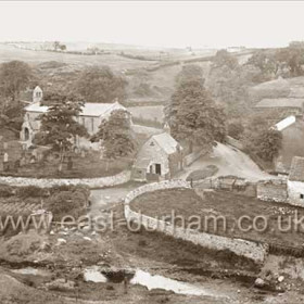 The Western end of the ancient village of Dalton le Dale around 1900, possibly earlier showing St Andrews Church (1180), the Sexton's Cottage (built?, demolished?), Rose Cottage demolished 1912 and Hornsby's Farm demolished in 1905.An early reference to the village was made by thr Venerable Bede in 700AD though this sheltered dene was probably inhabited very much earlier