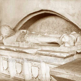 St Andrew's Church, the tomb of Sir William Bowes who fought with the Black Prince at Poitiers in 1356.Photograph c1900