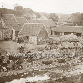 Looking east from East Farm towards Dalton bridge. Photograph probably around 1900.