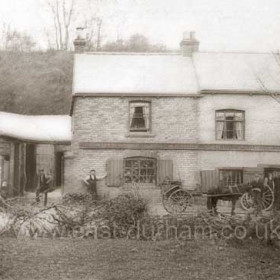 John Dickeson's Burnside Works. Born in Cox Green in 1852 he came to D le D in 1882 taking over the cartwright business from a Mr Jamieson. After his retirement in 1928  his son Jim carried on the business until 1939. The old paint shop became the Spiritualist's Hall, the village meeting place until destroyed by fire in 1948.