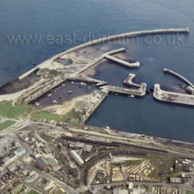 Aerial of dock and eastern part of town prior to 1980.