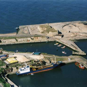 South Dock in foreground, North Dock above Slope between the North Piers at top right. c2005