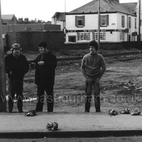 A fish market flourished on the land to the east of the northern end of South Crescentfrom the 1830s, later it moved a few yards to the "Rails" where it continued to do a brisk trade until the 1950s/60s. 
Here around 1980, 150 years of trading is coming to an end.
Photograph from Harry Skinner.