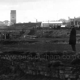 Looking south from the dock top to Dawdon Colliery, part demolished staithes just visible centre left around 1980/1.Photograph from Harry Skinner.