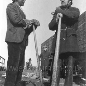 Trimmers on the staithes c1960, Mr Watson at right.