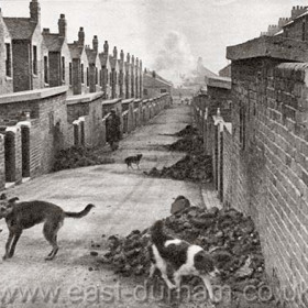 Easington street in 1948 with coals tipped ready to be shovelled throgh the hatch.