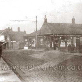 Tower St East off Suffolk St Hendon. The area was well served by a tramcars on the Villette Rd route. Once again we see the typical Vaux corner site off-license.       Photograph Norman Kirtlan, caption Len Charlton.