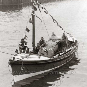 The Elizabeth Wills Allen, photographed here at her christening ceremony in Seaham in 1936. She was replaced by the George Elmy in 1950 having saved 17 lives including the surviving crew of the Carmarthen Coast which had struck a mine off Seaham in November 1939.Photograph from Gordon Quinn