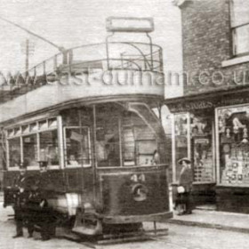 Tram Terminus. Tram 44 was one of Sunderlands first electric trams, built in 1901 it is shown here at the Fulwell terminus about a half-mile from the beach. It was rebuilt with the upper deck covered in 1932 and served for many more years.
Photo N Kirtlan Information Len Charlton.