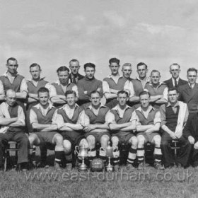 SEAHAM COLLIERY WELFARE AFCWinners of Wearside League and S.A.M. CupSeason 1946-7L to R Back Row: 1, Dick Young/ 2,Harry Oliver (Treas.)/ 3,?/ 4,?/ 5, Bill Lucas/ 6, Owen McGann/ 7, Jack Gleghorn/ 8, Jack Lumsden/ 9,?/ 10, Dormand/ 11, ?/ 12, Charlie Lister/ 13, Harry Ruddock/ 14, Fred Gleghorn/ 15, Reuben Charlton/ 16, ?/                FRONT ROW, 1, Bill Smith (Trainer)/ 2, Arthur Lanes/ 3, Dave Smith/ 4, Tot Cowell/ 5, Harry Dixon/ 6, Wilf Archer/ 7, Bob Farn (Trainer) 8 Jack Richardson/