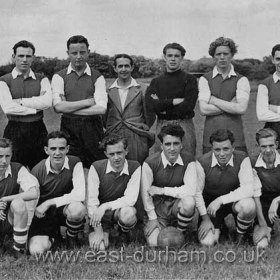 The Seaham Wednesday Team. Back Row.- J. Stokoe, A. Coulson, J. Anderson, J. Corkhill, G. Wilson, R. Weatherall. Front Row.-B. Peardon, R. Thompson, C. Peel, C. Trainor, M,Knapper, G. Copeland.  The team played in the Ryhope & District Wednesday League. We played on the Bungalow Field  (near SHCC field). The photo was taken in the 1950-51.season.  Info from Bill Peardon.