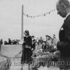 The formal christening of the "George Elmy"  by the Marchioness of Londonderry on 26th of June 1950. Photograph from Valerie Thorpe