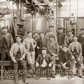 Seaham Harbour Engineworks Staff Nov 15th 1908
Alfred Ernest Kirby, 3rd from the left, sitting wearing a light coloured coat, born on the 5th of June, 1889, died on the 20th of June, 1966.