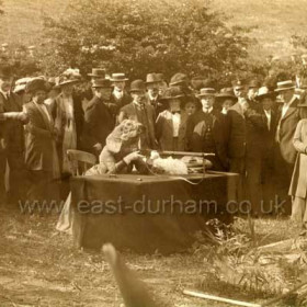 Lady Londonderry opens the Firing Range in the dene near Dalton le Dale in 1911.
The clubhouse was destroyed by a direct hit from a shell  from a German Submarine on July 16th 1916 and the range was abandoned.