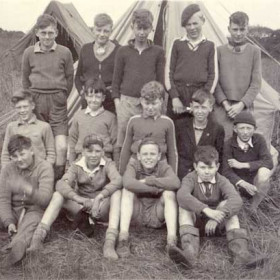 3rd Seaham Scouts at camp, probably in scout's field.
Back Row L to R Monty Robson, Terry Gray, John Nelson; Terry Bradshaw & Barry Morrell
Middle Row; Keith Hood, Peter Coupland, ?, Frank Gowans, Nigel Pratt
Front Row;  Brian White, Tom Patrick, Alan (Rops) Henderson, ?
Missing names from John Anderson