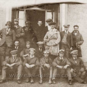 Seaham Motor Club, 1920s?
Mattie Hunter, extreme right front
Roland Smith (white mac) secretary