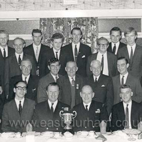 Coastguard Presentation c 1970
Back Row L-R
Ken Wilmot, Warren Phillips, Alan Pascoe, Ronnie Hays, Harry Brown, Bruce Burn, Robert Mills, John Foreman, Bob Emmerson 
Middle L-R
Tug Miller, ?, ?, ?, ?, ?
Front row L to R
Alan Hood, Bryan Snowball, Regional coasrguard boss, Mr Dobson, Jim Freak, Brian Slee.