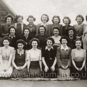 Staff of Woolworths early 1940’s.
Back Row, L to R
Greta Wright, Ruth Buckley, Joan Robinson, Margaret Allen, Freda Wilkinson,Isa Harris, Audrey Pearson, Lily Heydon, Lily Marwood, muriel Tiffany, Lottie Johnstone.
Middle Row
Eaeanor Hall, Mrs Henry, Miss Macklam (manageress), Freda Shilling,Evelyn Horn.
Front Row
Lily Whitwell, Ann Barstow, Dolly Baker, Sheila Traynor, Ivy Johnson, Olive Baron, Edith Rochester.
Lottie and Ivy Johnstone are sisters of Alice Wilcox whose life story is told on this site under "Happy Days"
Photograph from Jean Armfield