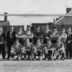 Vane Tempest C.W. 1961, Bobby Howarth back left (suit) Walter Howarth front right (player). Taken at the Bungalow field New Drive.
Photograph and caption from M Howarth