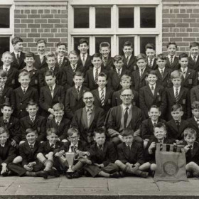 Ryhope Robert Richardson Grammar School choir 1961.           
This choir won the North of England boys choir competition at Newcastle City Hall. The musical director was Oswald (Ozzi) Fox who played the organ at Christ Church. Half of the choir came from the Seaham area (not surprising really as almost a third of the pupils at RRRGS were from Seaham thanks to Mr Henderson, headmaster of Dawdon Junior Boys (DA))     
Back Row L to R; Gerry Pratt; ?; ?; Walker; ?; ?; ?; Mayhew; ?; Shepherd; ?; ?.; 2nd Row; John McCormack; John Colquhoun; ?; ?; ?; ?; ?; ?; Willcox; ?; ?; Phillips.; 3rd Row; ?; Jennings; ?; Mariner; Joiner; Lindsay Chaytor; Laver; Brydon; ?; ?; Ferguson.; 4th Row; ?; John Campbell; ?; Lee Whitehead; Taylor; Fox; Williams; Spence; Rose; ?; ?; Robert Hunter.; Front Row; Smith; Hall; Miller; ?; Taylor; Peter Readman; Heckles; Shepherd; Heckles; Wilson; ?; ?.; There are three sets of brothers here; Taylor; Shepherd and Heckles; all from Seaham.; Photograph and caption from Beatrice and Lee Whitehead with some additional names from John McCormack