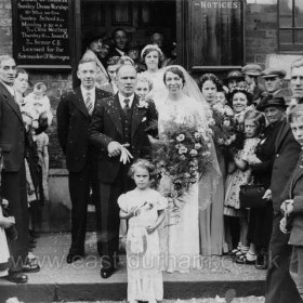 Mr J Wilson and Miss Rene Malcolm after their wedding in the Toc H building in Strangford Road. Probably 1950s.
Photograph from John and Ken Anderson.