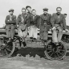 Workmen in the timberyard at Seaham Colliery in 1947.
 L to R, Jack Williamson, Ernie Rowell, Harry Mortinson, Brian Corkhill, Val Mortinson, Jack Hayes, Jack Gray, all joiners though Jack Gray was possibly then and certainly later an oxy acetylene burner.       
Photograph from Alan Rowell


Photograph from Alan Rowell