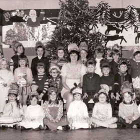 Deneside Juniors, Christmas party c1977
Back row L to R: Ian Cougle, David Stockton, John Stott, David Hayes, Andrew Wilson, John Walker, Stuart Taylor, Denise Swinney.
Middle row: Trudy Watson, Mandy Greenwood, Frank Carr, Brian Bulmer, Mrs Eilbeck(Isabella), ?,  Peter Walker, Jamie Cole, Marie Pownall.
Front Row: Elisabeth Wake, Alison ?, Tracey Wilkinson, Catherine Jeffries, Heather Pipe, Heather Gilbert, Gary Purdy, Dawn Parry, 
Photograph and names from Jamie Cole