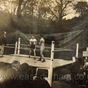 Saturday May 16 1936
Boxing match between Bob Rowlands (dark shorts) and Jim Berry in the park at Seaham
Photograph from Bob Dormand