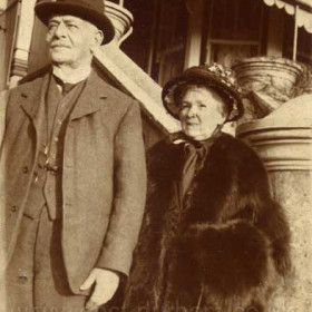 Mr and Mrs George Young, Seaham Harbour.
George Young was Cashier at Londonderry Offices in 1889 and lived at Seaview Villas (5 North Rd) later described as Agent.
He was also secretary and treasurer of the Infirmary in Tempest Rd (1894) and I believe a Captain in the Volunteers in 1890. (Dave)
Photograph from William Kirby whose Grandma Kirby nee Oliver worked for the Youngs