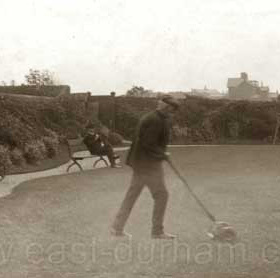 William Kirby, gardener, in George Young's garden at North View, North Road, Seaham. George Young relaxing on the garden seat. Photograph before 1914
Photograph from William Kirby