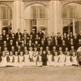 Conishead Priory in Ulverston.   The Priory was purchased in 1928 by the Durham Miners Welfare commitee for £35,000 for use as a convalescent home for miners recuperating from mining injuries. 
Photograph from Lynn Veitch.
Can you help with a date or any names for this photograph? 
Photograph from Lynn Veitch