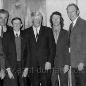 Seaham Harbour Dock Company staff, 6/7/1973
L to R; Jack Andrews (Blacksmith), Jack Hall (Welder), Joe Reaper (Storeman), Bill Renwick (General Foreman), Eddie Haggan, Don Hutchinson, Alf White (Workshops)